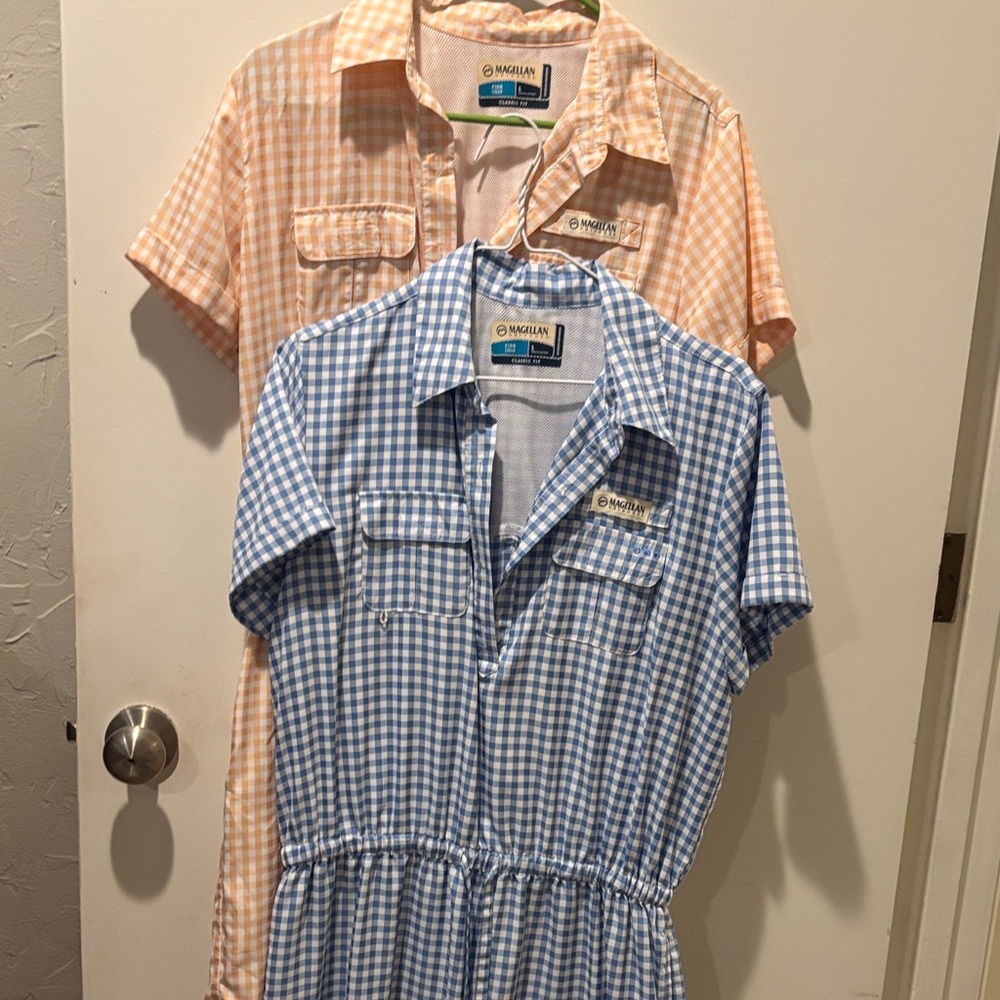 Magellan Outdoors Peach and Blue Gingham Maxi Dresses